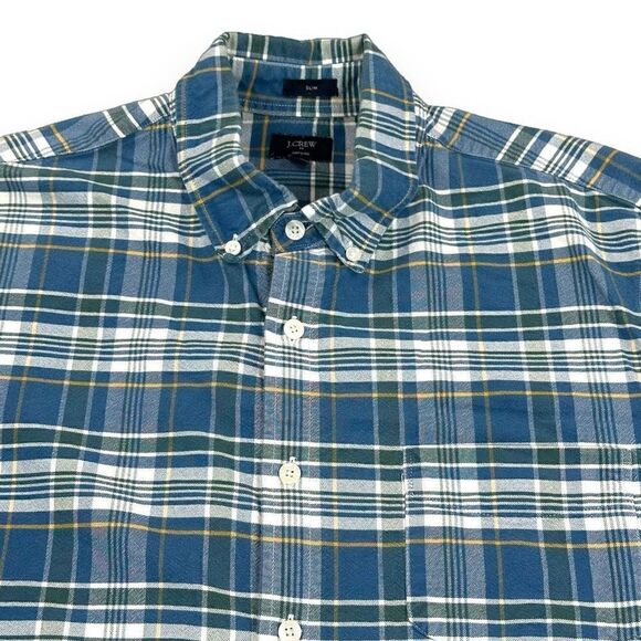 J. Crew Shirt Mens Size Large L Blue Plaid Oxford Slim Long Sleeve Button Down - Picture 3 of 8